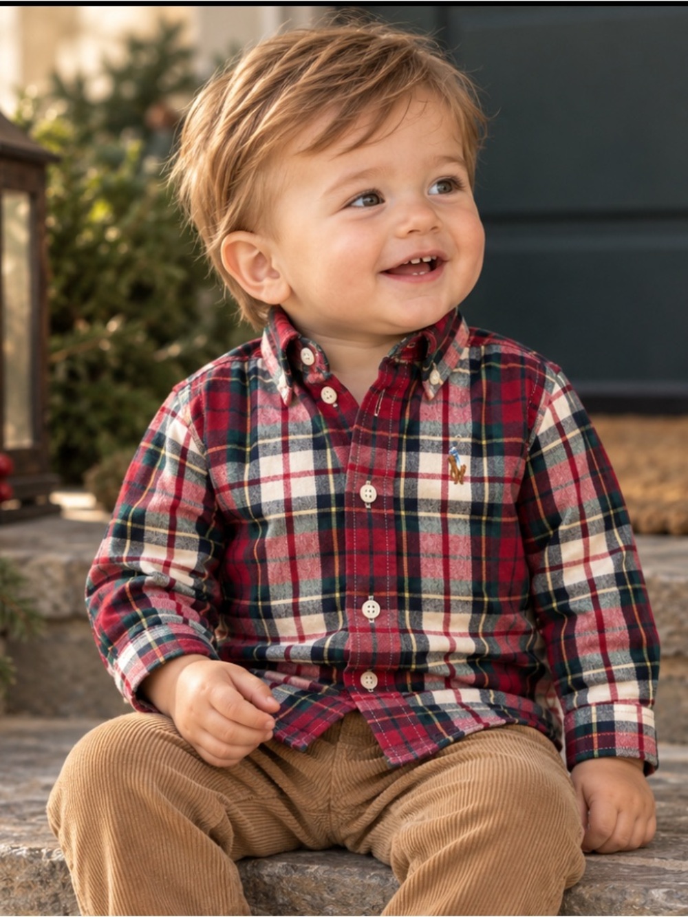 Ralph Lauren Red Green Plaid Button-Down Shirt for Baby Boy 6M